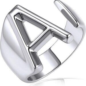 Letter A Initial Silver Rings Adjustable Gold Statement Ring